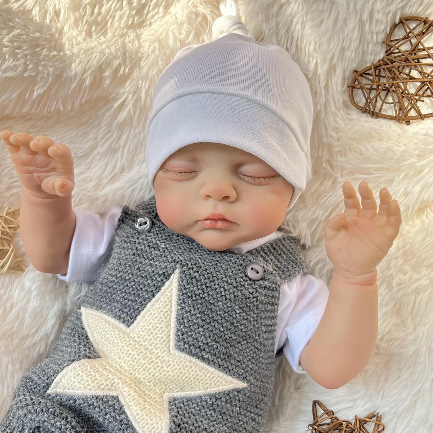 BZDOLL 19-calowa Realistyczna Lalka Reborn Śpiąca, 48 cm, Lalka z Skórą 3D i Materiałowym Ciałem, Uroczy Prezent Urodzinowy dla Dzieci