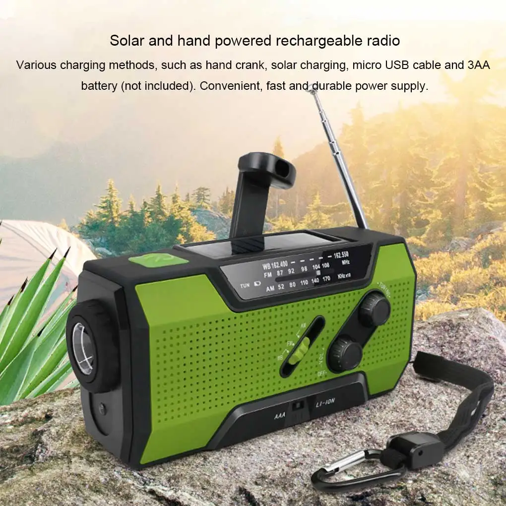 متعددة الوظائف راديو الطوارئ AM/FM راديو محمول Solor كرنك اليد الشعلة القابلة لإعادة الشحن مصباح القراءة SOS إنذار