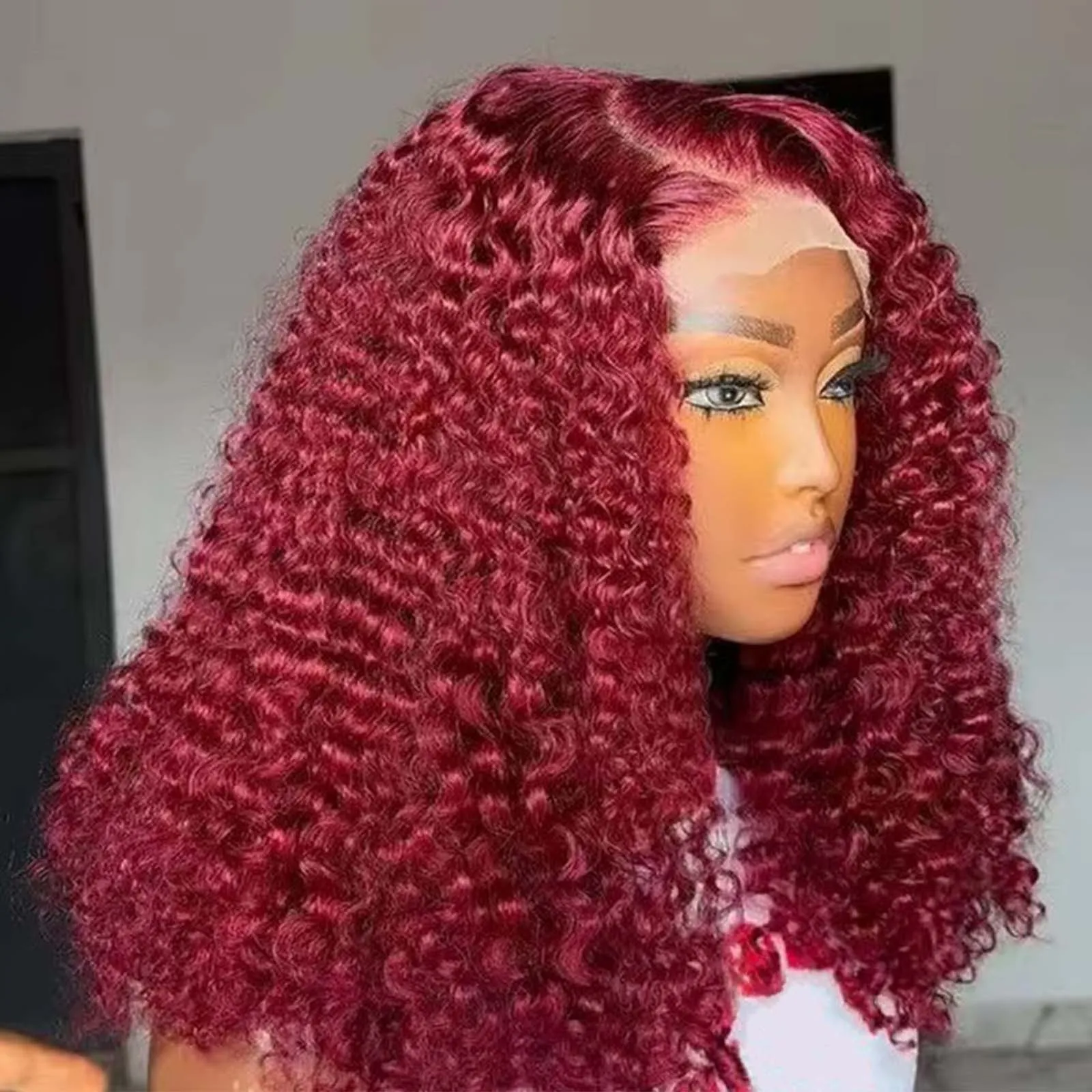 

99J Colored Curly Deep Water Wave Lace Front Wig Burgundy Red Remy Short Bob 13x4 Frontal Human Hair Wigs Women Pre Plucked Wigs
