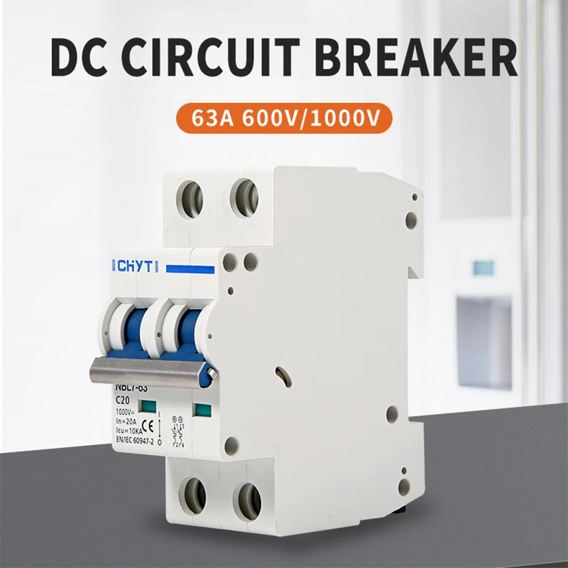 XIONGISOLAR  2P Din Rail DC 600V 1000V Solar Mini Circuit Breaker 63A DC MCB for PV System