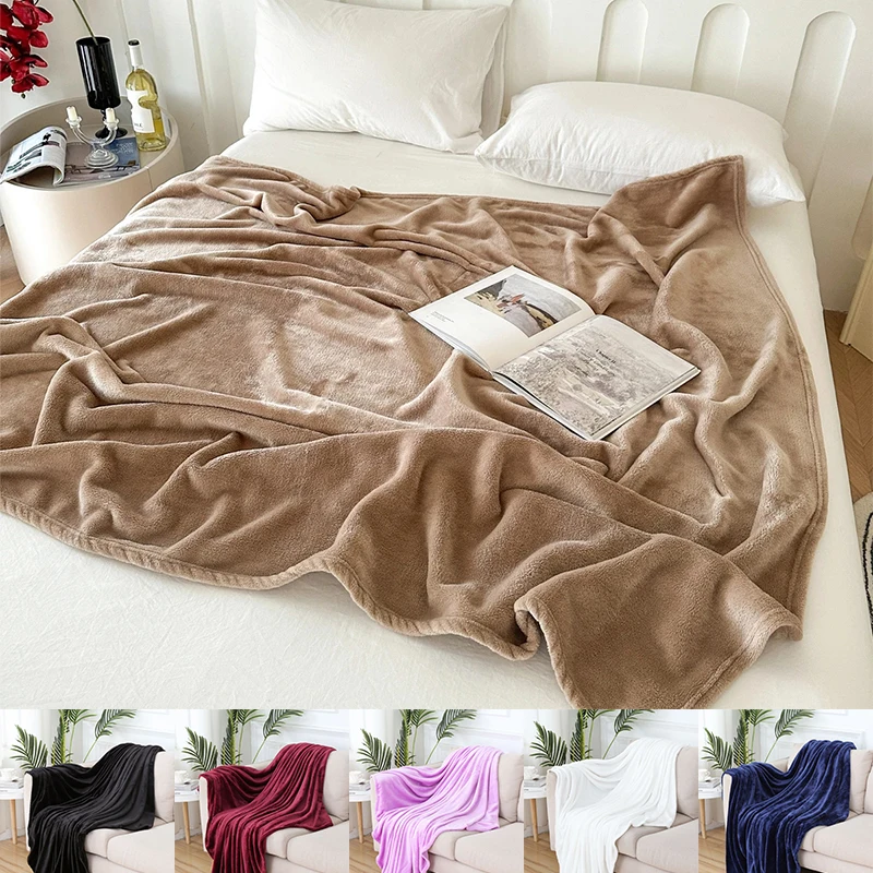 

Winter Flannel Blankets for Beds Solid Blue Soft Warm Thin Coral Fleece Bedspread Sofa Cover Faux Fur Plaid Blanket