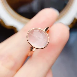 FS 8*10mm Natural Rose Quartz Simplicity Ring S925 Sterling Silver Fine Fashion Charm Weddings Jewelry for Women Gift MeiBaPJ