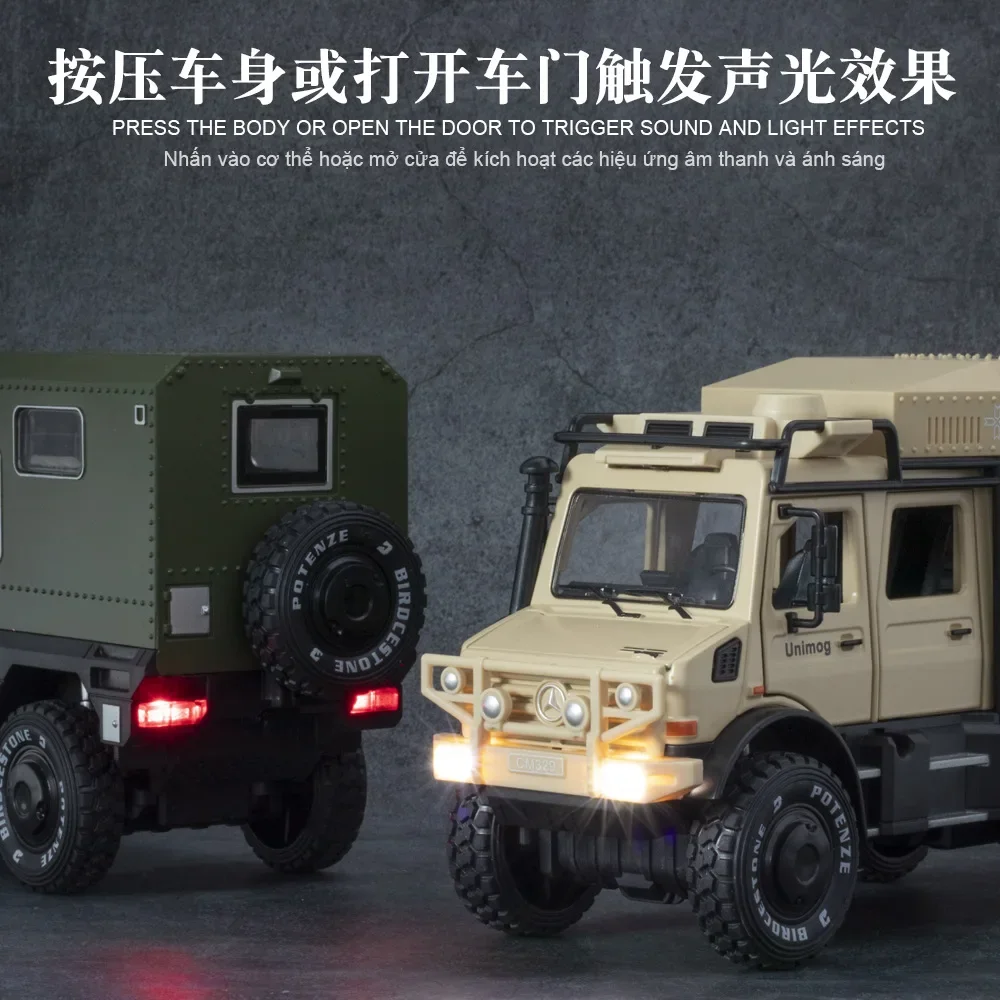 1:28 mercedes-benz UNIMOG haute Simulation moulé sous pression en alliage de métal modèle de voiture son lumière retirer Collection enfants jouet cadeaux A313