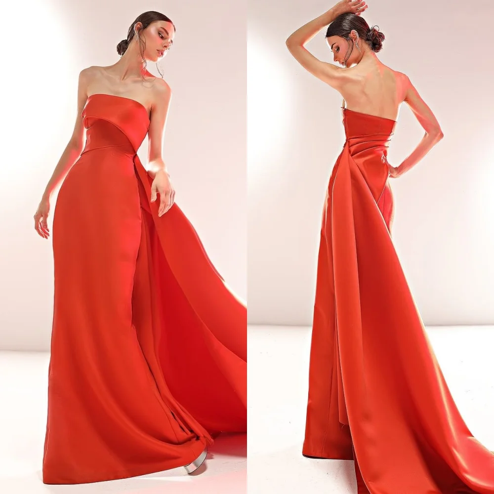 

Customized Sexy Pleat Ruched Straight Strapless Long Dresses Bespoke Occasion Dresses High Quality Modern Style Sizes Available