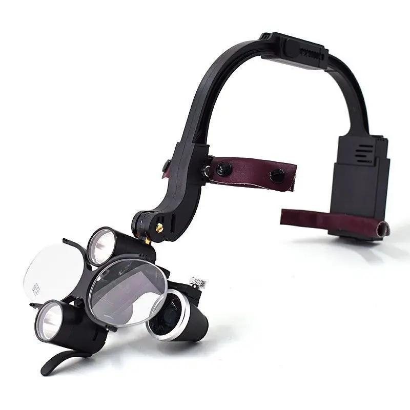 Dental Binocular Magnifying Glasses Can Be Used For Head Mounted Oral Surgery With Dual Headlight Of 2.5X/3.5X Loupe