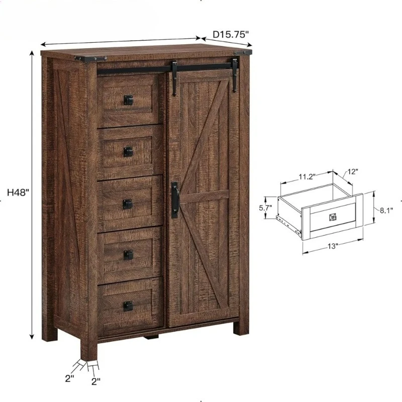 [Custom] T4TREAM 5 Drawer Dresser Bedroom with Sliding Barn Door, Modern Dresser High 5 Drawer Cabinet, Locker f