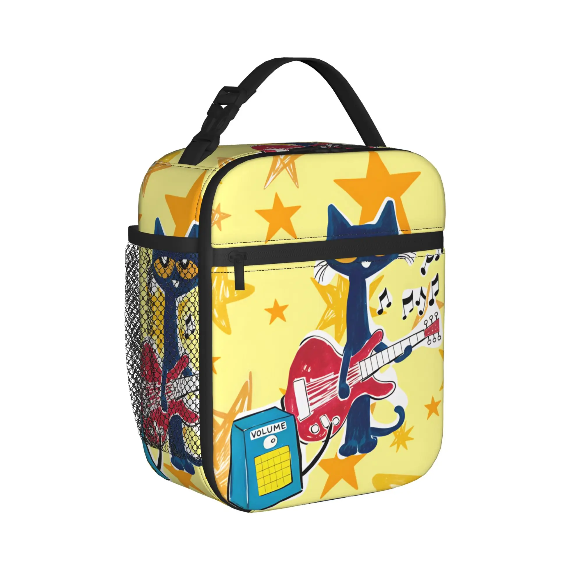 Pete  Cat   Lunch Bag  Vintage Lunch Box Travel Portable Zipper Tote Food Bags For Girls Oxford Custom Cooler Bag
