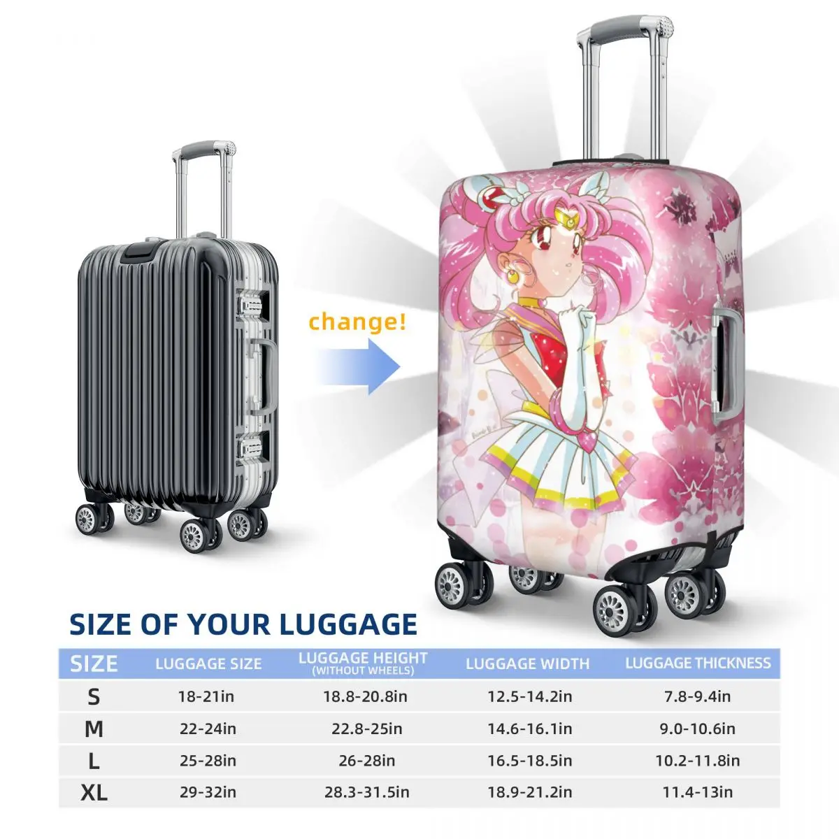 Cute Anime Girl Suitcase Cover Japanese Moon Girl Business Holiday Elastic Luggage Supplies Protector