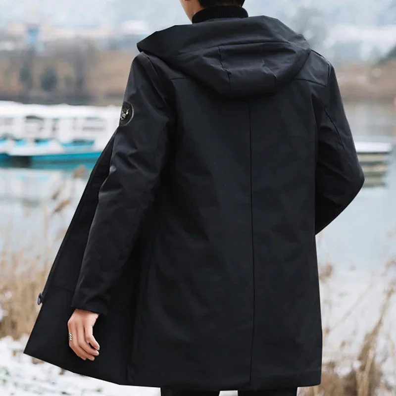 New Plus Size Men's Winter Warm Jacket Fleece Parka Coat Black Hooded   Fleec Jacket Long Parkas 8XL Winter Jacket Men