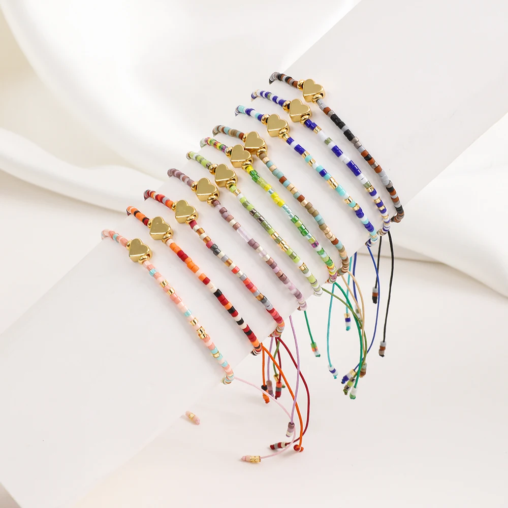 Minimalista Miyuki Bead Jewelry Dainty Heart bracciali per le donne Multicolor colorato Boho Fashion Love Charm Friendship