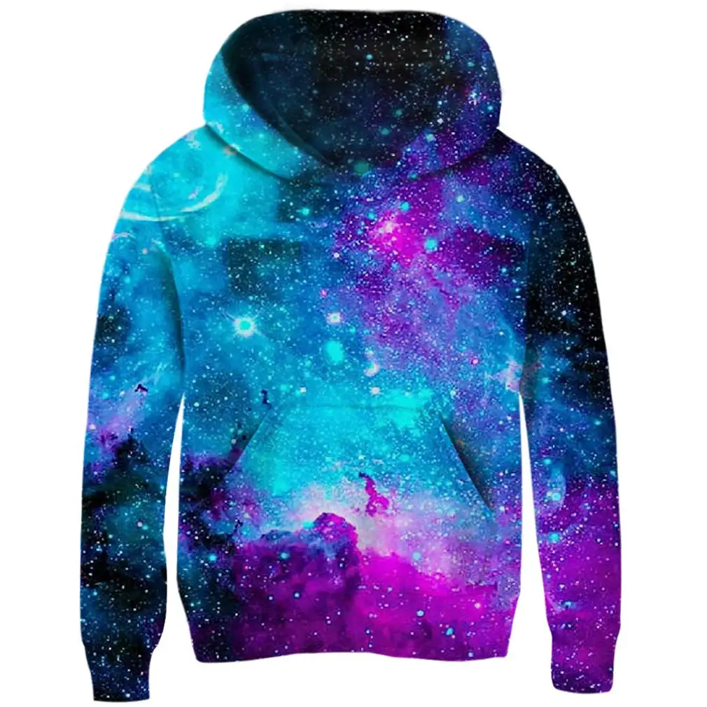 4-14 Years Children\'s Kids Cute Boys and Girls Lightweight  3D Colorful Universe Graphic Print Polyester hoodies Tops