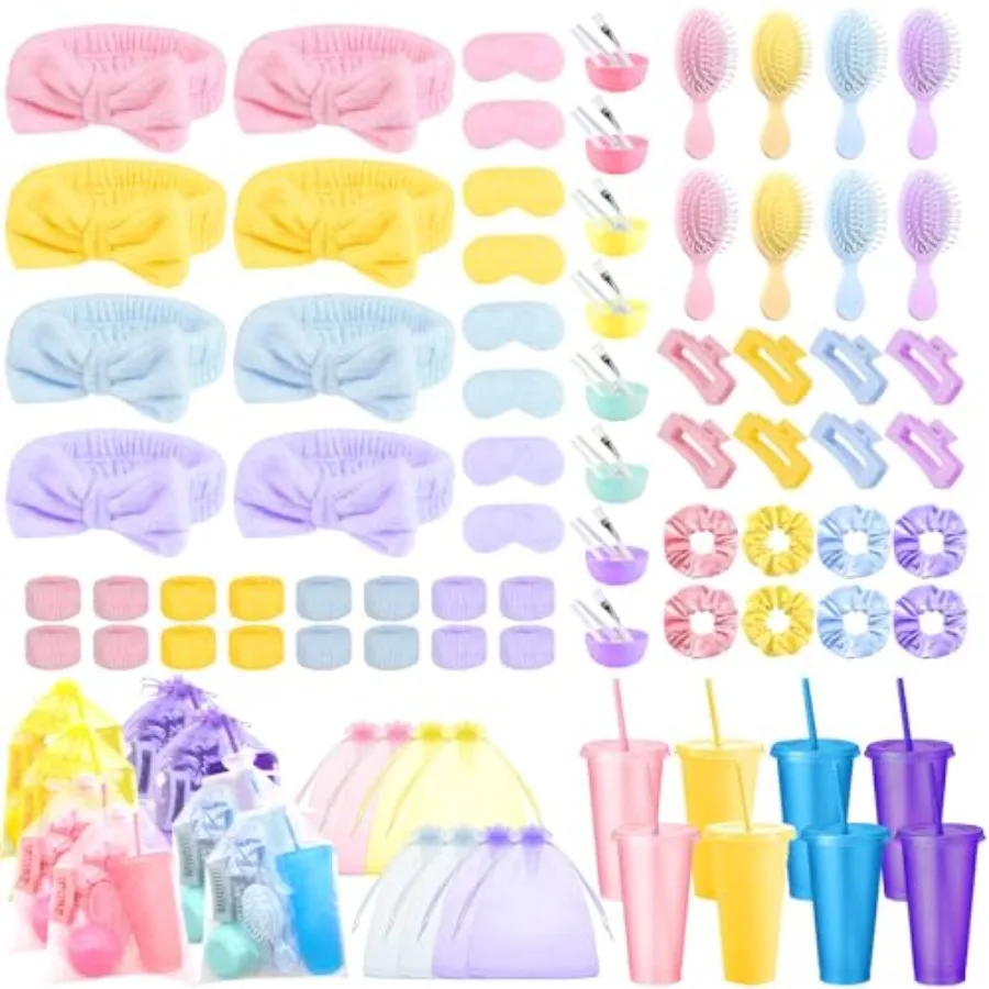 

Spa Party Favors Supplies Bulk Includes Face Mask Mixing Bowl Set Glitter Cups Headbands Hair Bands Combs Hair Clips Face Wash