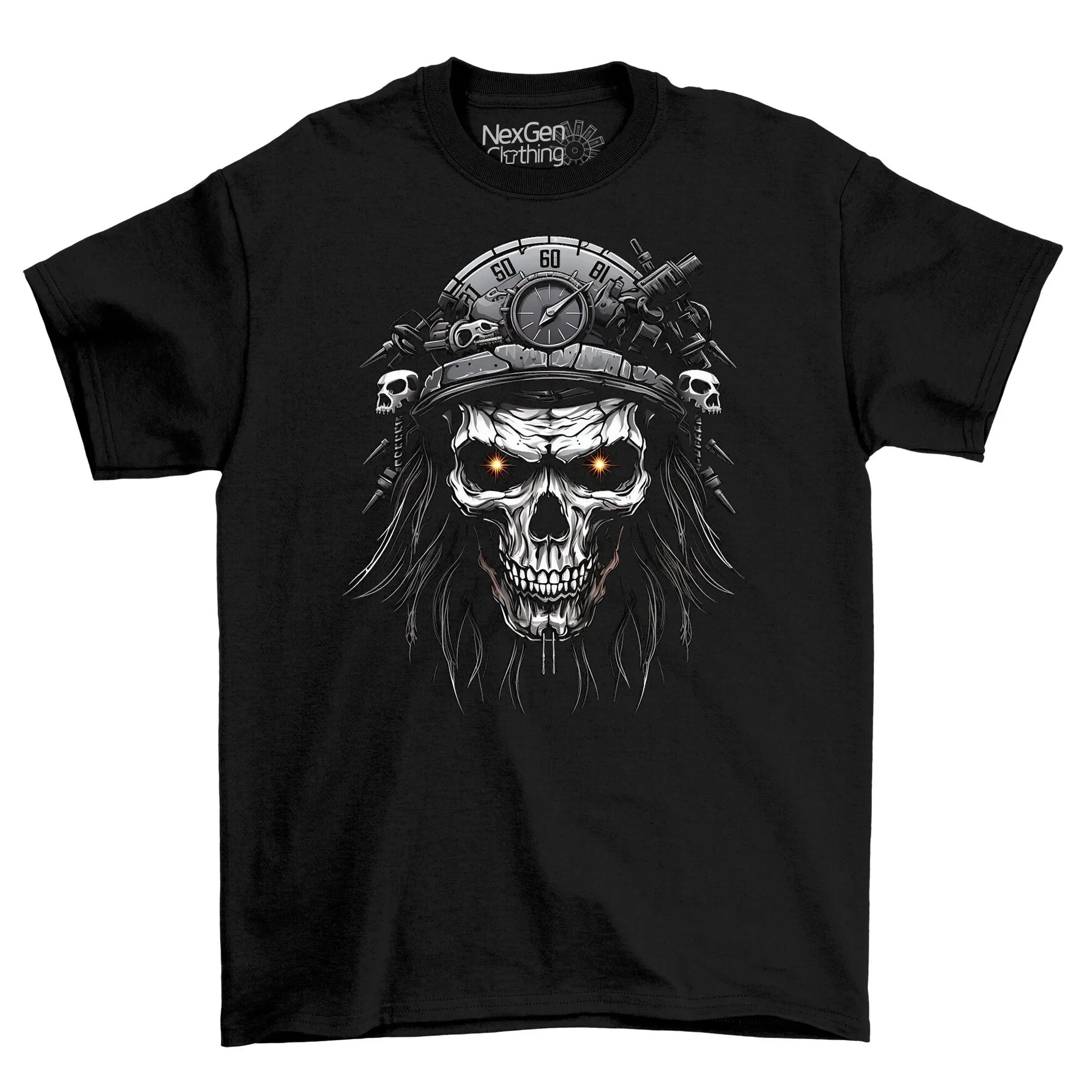 Skull Crossbone Time Master Fantasy T Shirt Top Men s Black Cotton Mens Goth Dark