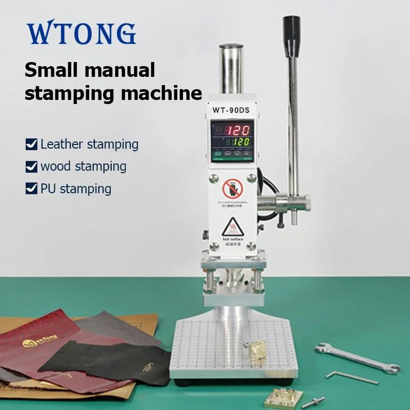 WTONG WT-90DS دليل آلة ختم الرقائق الساخنة 5*7 سنتيمتر ، 8*10 سنتيمتر ، 10*13 سنتيمتر آلة ختم الصحافة الحرارة للجلود ورقة الخشب مع اليد