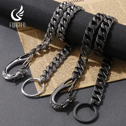 Fongten 60cm Keychain Wallet Belt Chain Rock Punk Cuban Pants Chain Dragon Clasp Stainless Steel Hip Hop Jewelry Men's Key Ring