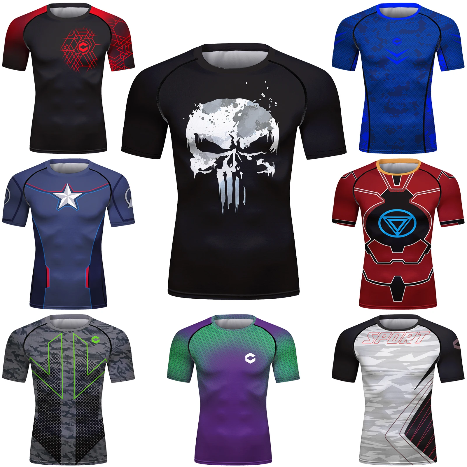 Short Sleeve Mens Rashguard MMA T-shirt Quick-dry Underwear Compression Shirts Rush Guard for Workout Sports Gym Fitness Surfing image 2