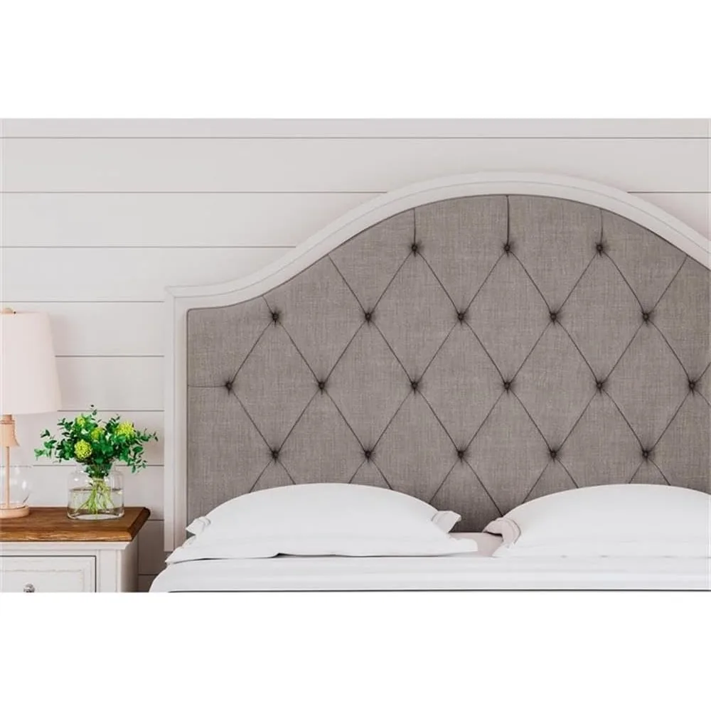 Classic Upholstered Tufted Panel Headboard ONLY, King/California King, White & Beige