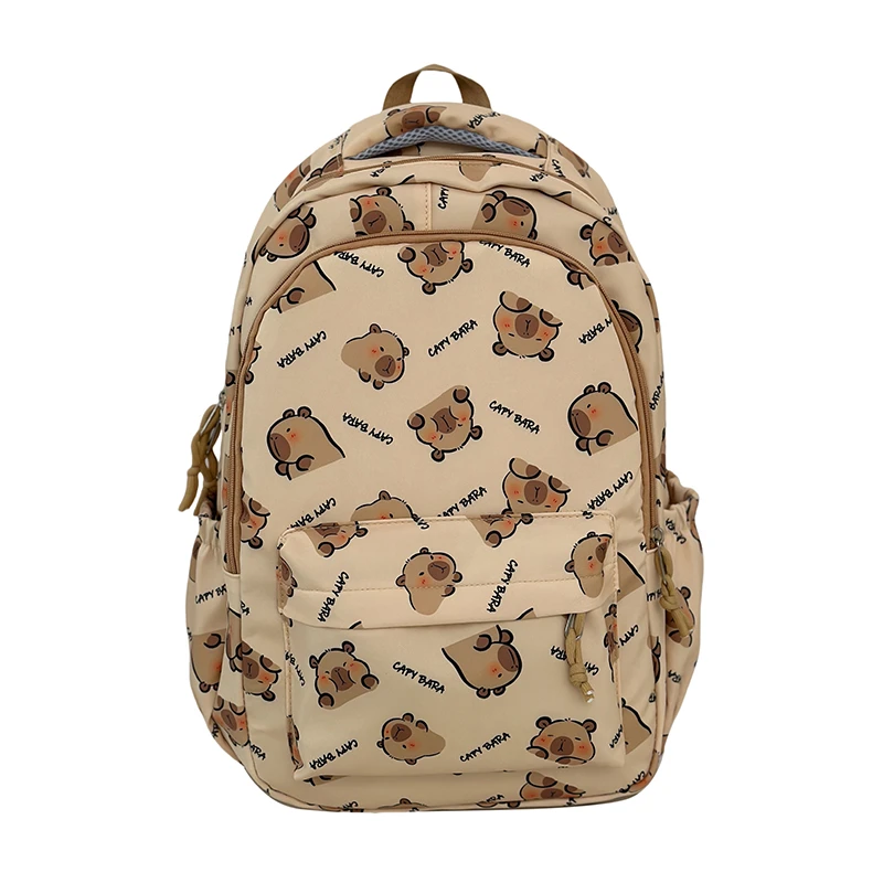 

Capybara Teenagers School Bag Large Capacity Casual Laptop Backpack Adjustable Strap Stylish Shoulder Backpack Simple Rucksack