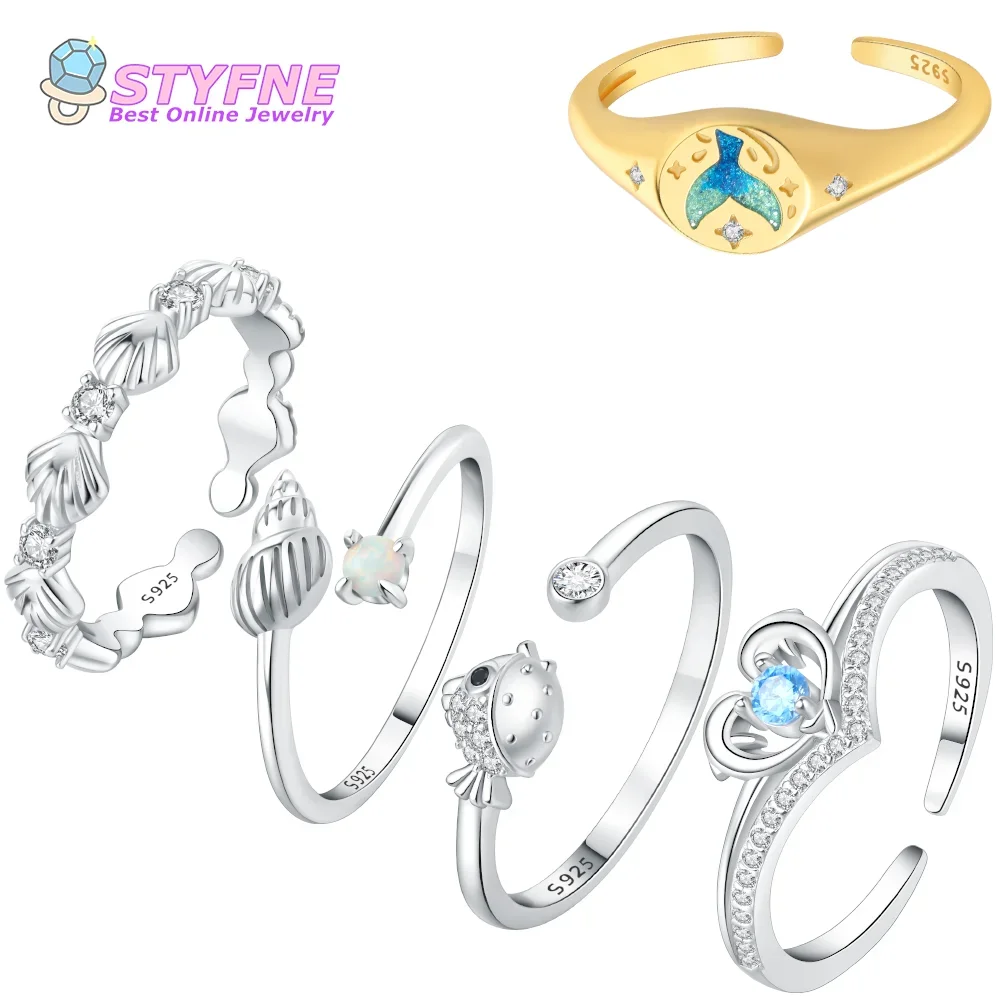 Women 925 Sterling Silver Shell Arrangement Open Rings Jewelry Anniversary Birthday Fashion Gifts Official Website