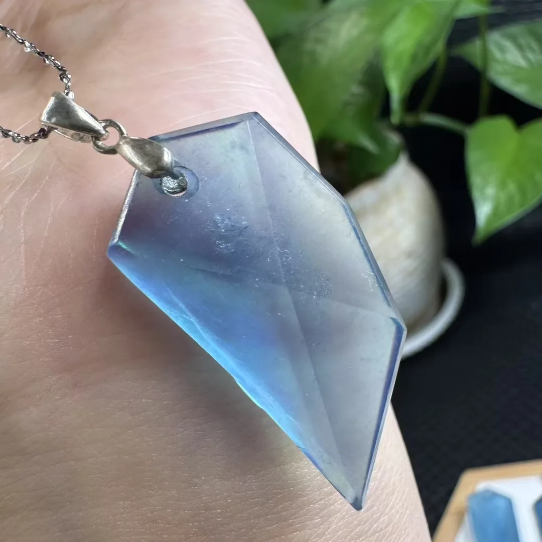 

1 Pc Fengbaowu Natural Aquamarine Knife Pendant 925 Sterling Silver Reiki Healing Stone Fashion Jewelry Gift For Women Men