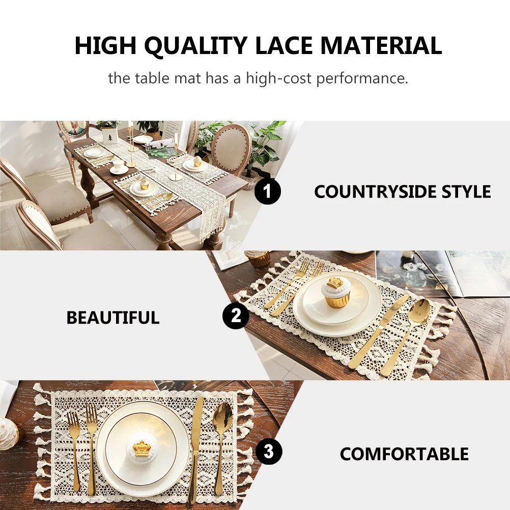

2pcs Lace Table Mat French Style Style Western Food Place Mat Holiday Home Wedding Decor Hotel Scene White