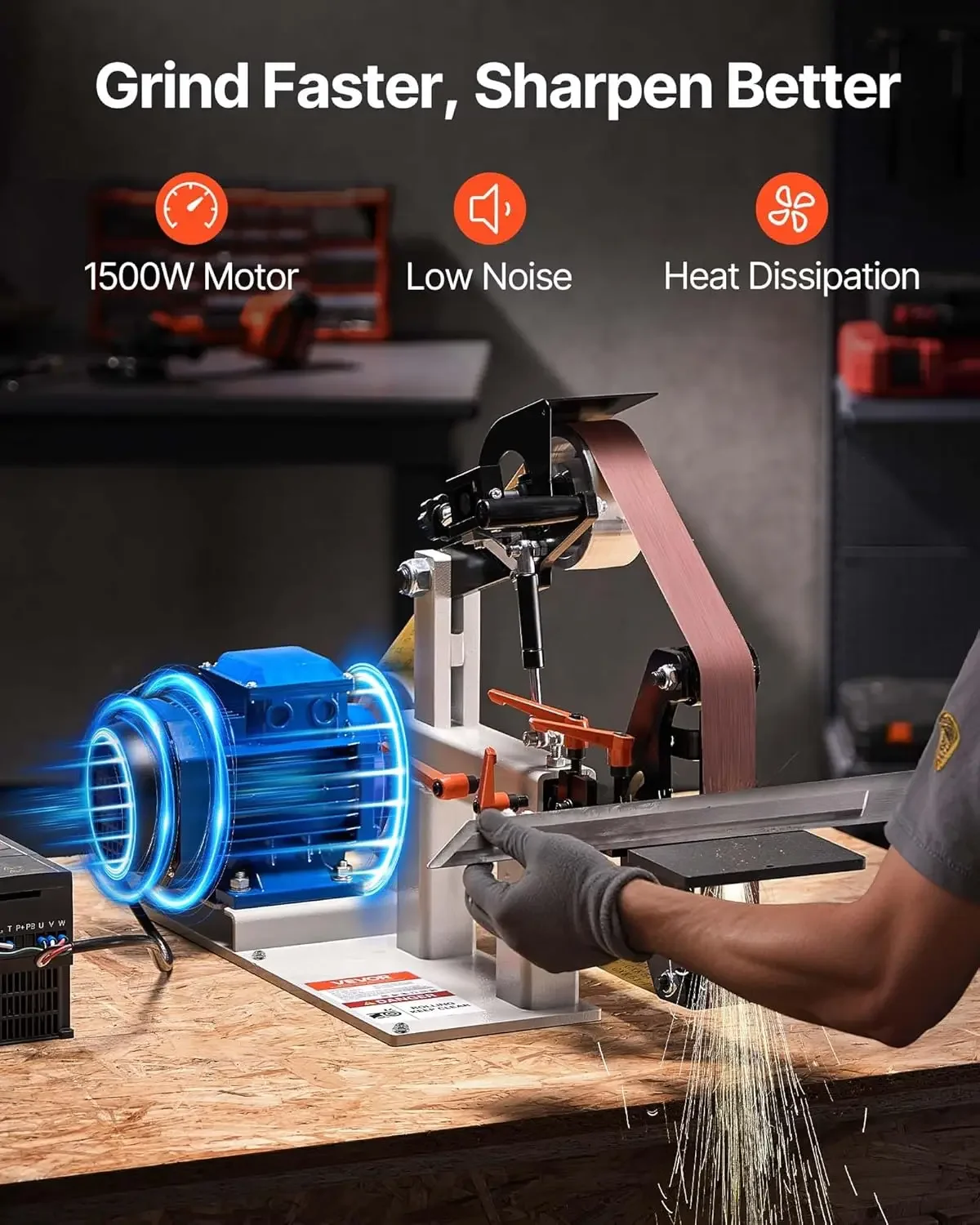 1500W 2HP Belt Sander Grinder 2 x 82 Variable Speed Belt Grinder for Metalworking 3 in 1 Belt Sander Polisher with 3 Grinding