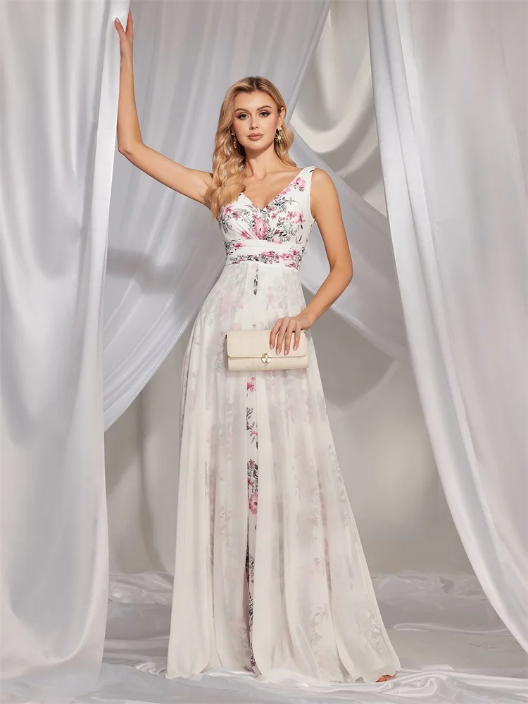 XUIBOL-Robe de soirée en mousseline de soie, tenue de luxe, blanche, dos nu, longue, pour mariage, demoiselle d'honneur, Rh, cocktail, 2024