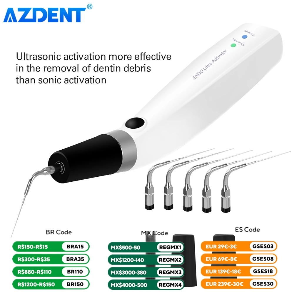 Dental Endo Ultrasonic Activator 6 Tips AZDENT Cordless Endodontic Irrigator Handpiece Root Canal Treatment Dentistry Instrument