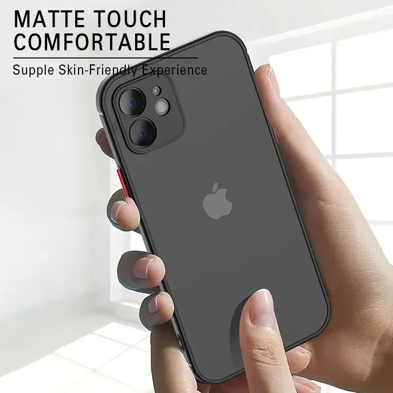 Luxury Shockproof Armor Matte Case For iPhone 15 14 13 12 11 Pro Max XR XS X 7 8 Plus SE Silicone Clear Hard PC Cover Capa Shell