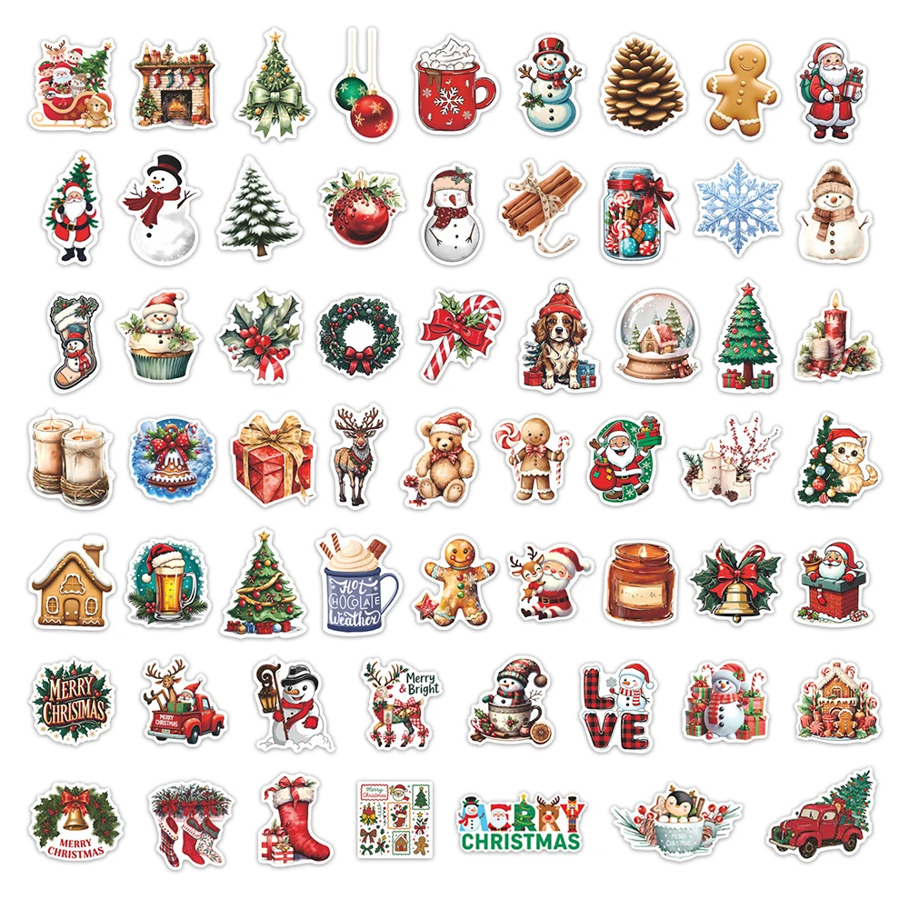 10/30/60pcs Leuke Stijl Kerst Cartoon Stickers Kawaii Kerstman Decals DIY Notebook Koffer Telefoon Vintage graffiti Sticker