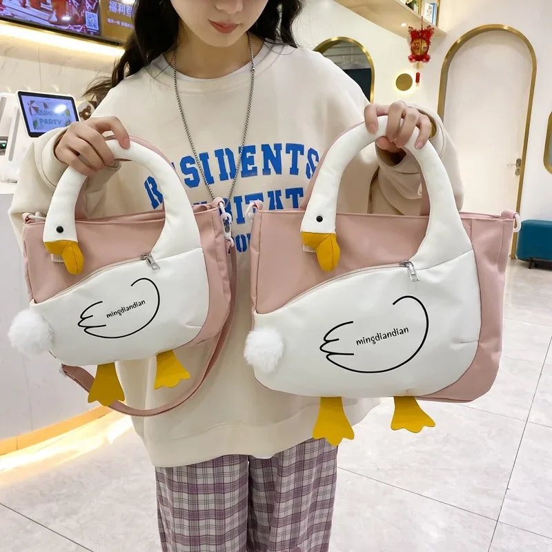 Cartoon Cute Big Goose Shoulder Bag Female 2024 New Niche Large-capacity Student Class Messenger Bag Canvas Waterproof Bag