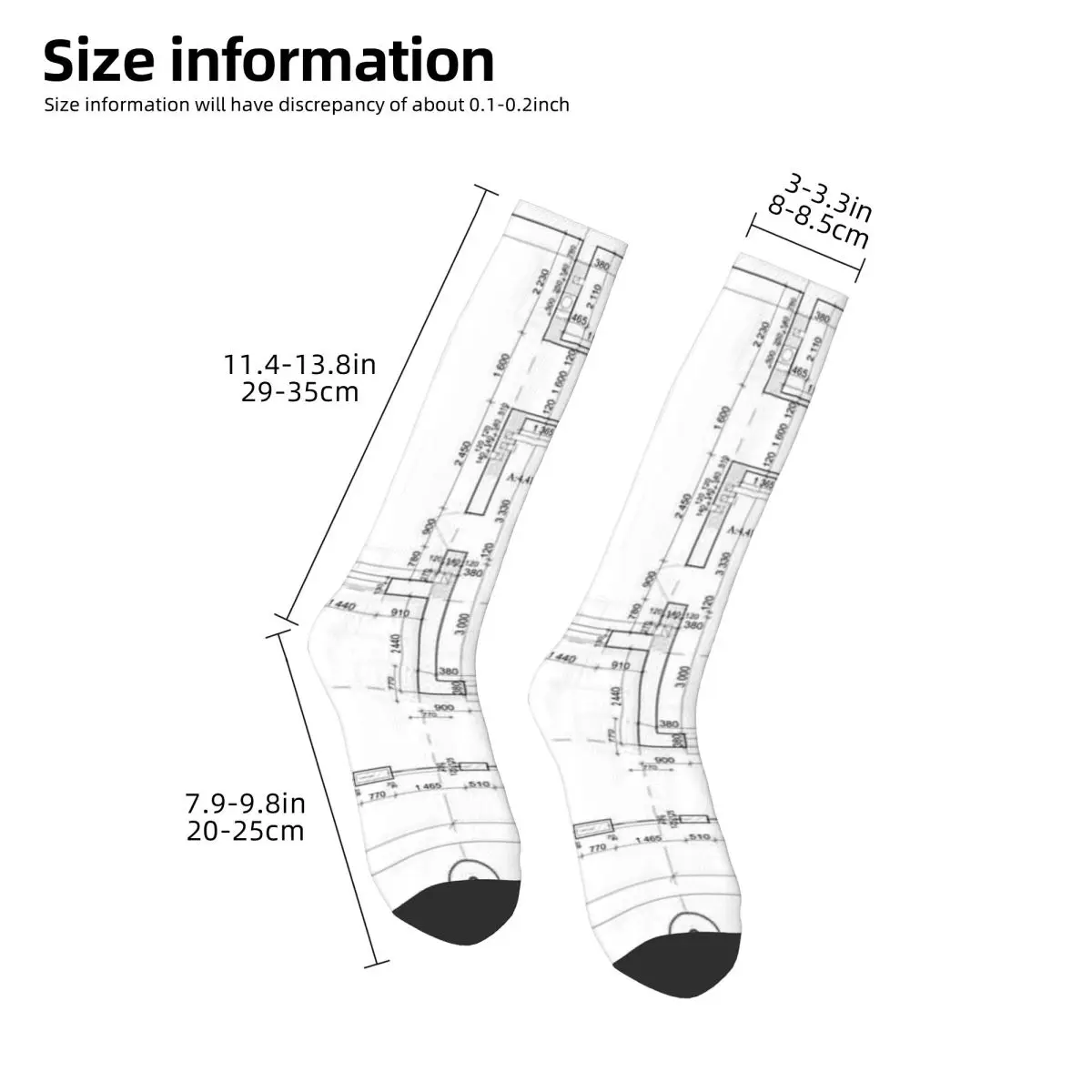 Detailed Architectural Private House Floor Plan Socks Harajuku Stockings All Season Long Socks for Man's Woman's Christmas Gifts