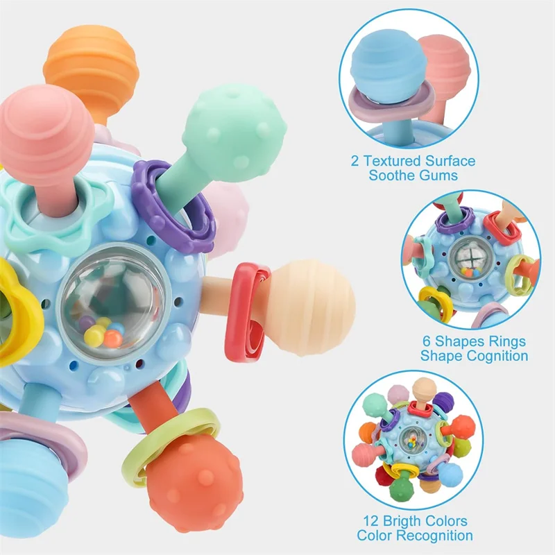 Atomic Ball Baby Montessori Sinnesspielzeug für 0–6 6–12 Monate, zahnspielzeug in Lebensmittelqualität für Babys