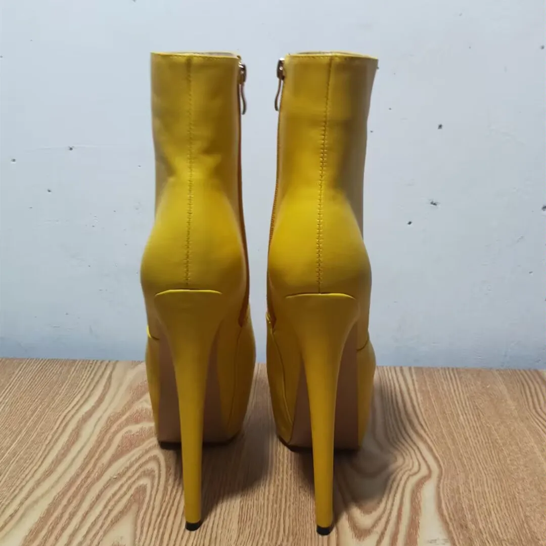 DIZHUANG shoes Fashion women's high heels boots. About 15 cm heel height. Artificial leather. Ankle boots. Zipper platform boots