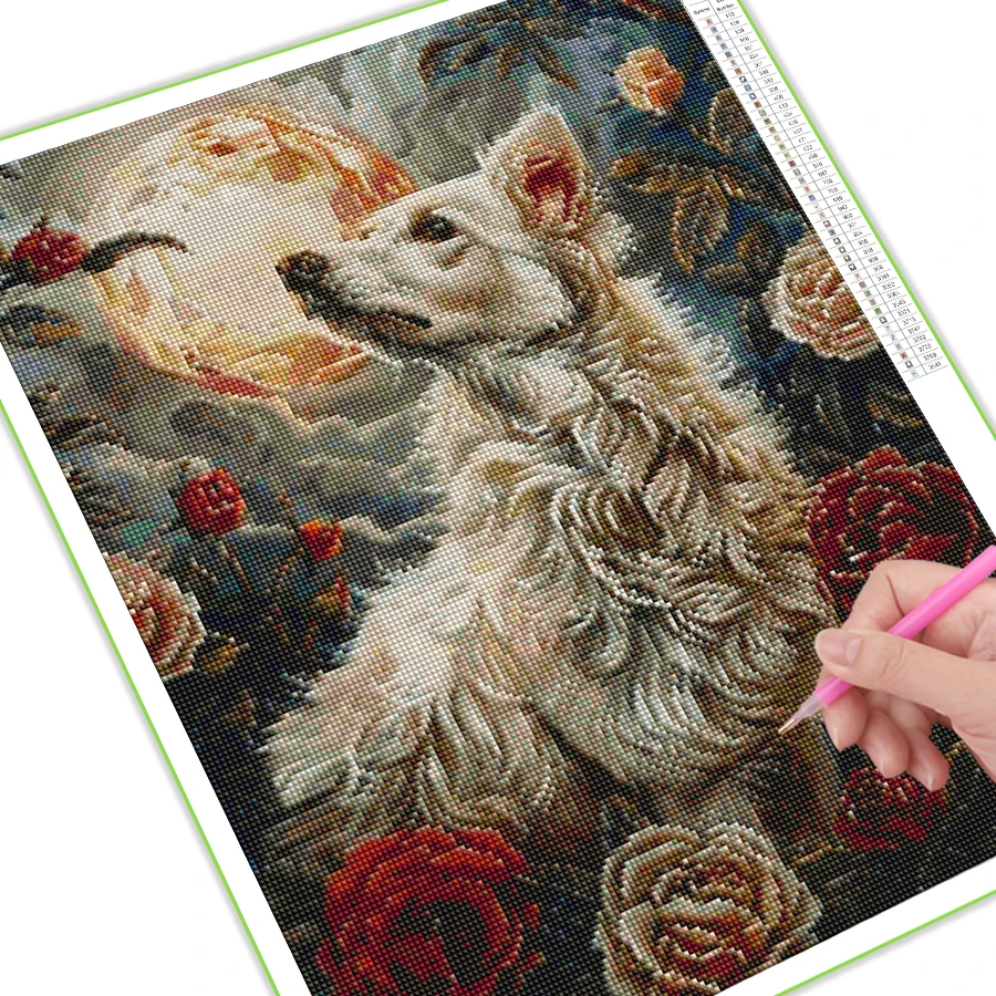 Diy Full Mosaic Art Painting Kits New Collection 2024 Moon Wolf Rhinestone Embroidery Animals Diamonds Picture Wall Decor