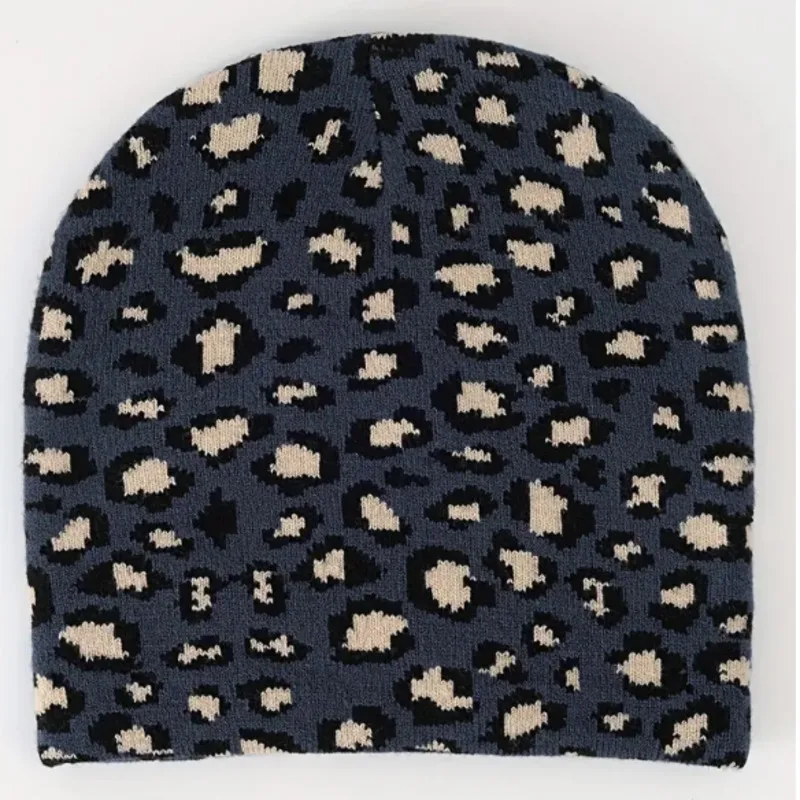 Classic Leopard Jacquard Beanie Y2K Unisex Trendy Knitted Warm Hat Hip Hop  Vintage Beanies Knit Hats For Women & Men