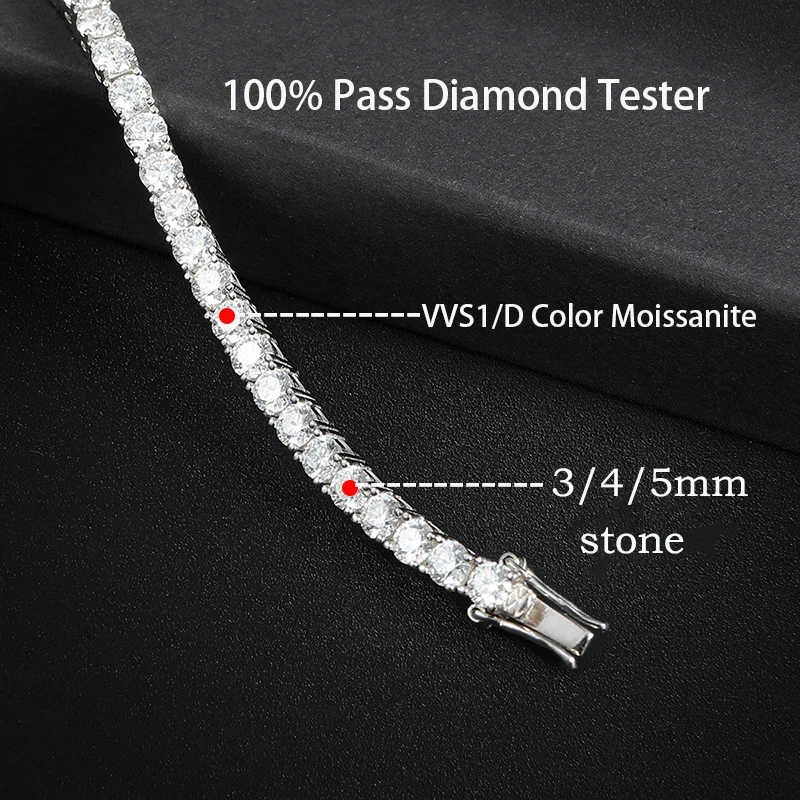 Smyoue 3/4/5mm Moissanite Tennis Bracelets for Women 925 Sterling Silver Gemstone Bangle Wedding Sparkles Lab Diamond Bracelet