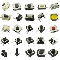 250Pcs 25 Values 10 Pieces Each Type Tactile Push Button Switch SMD Micro Momentary Tact Switch Assortment Kit