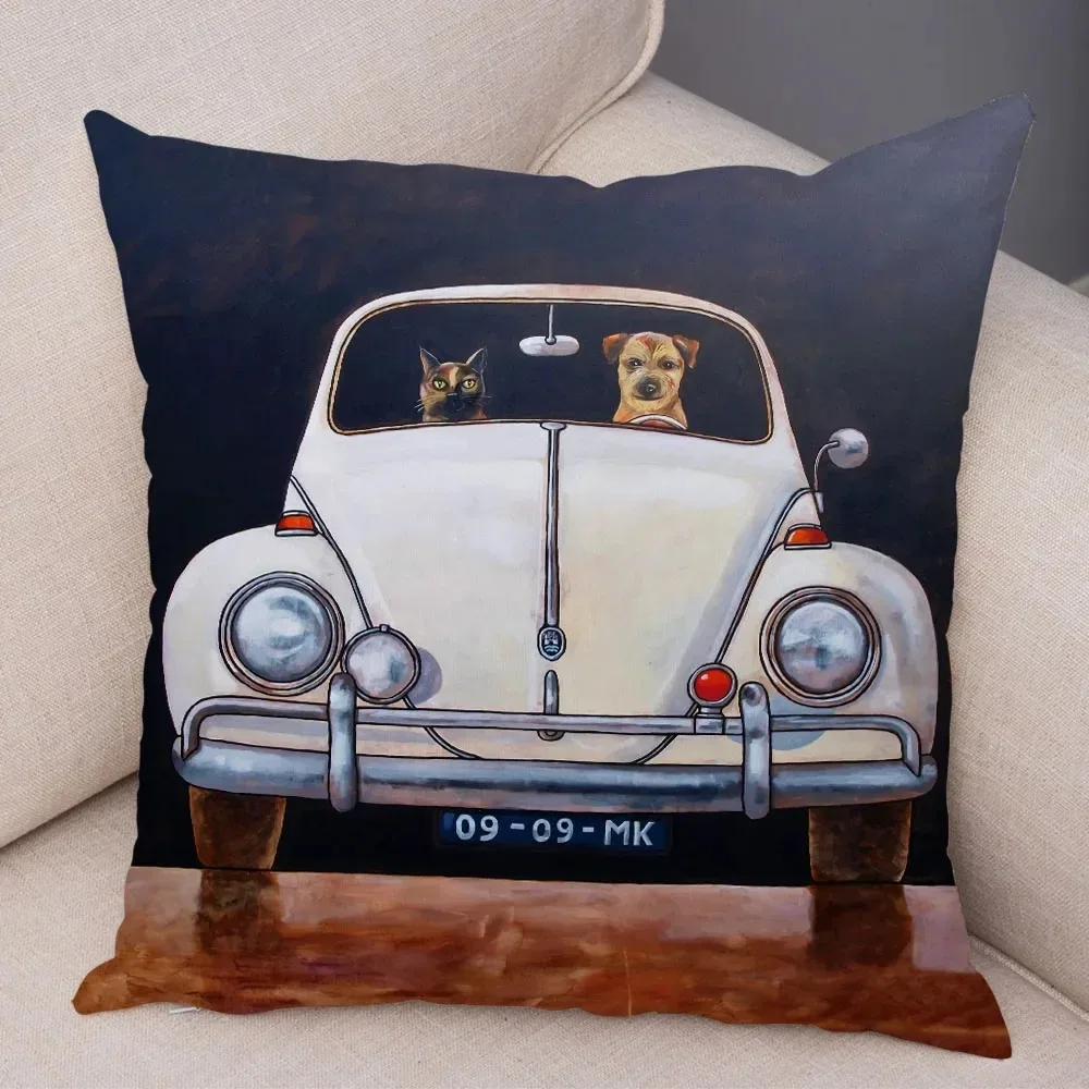 Luxury Home Decor Pillowcase Living Room Sofa Cushion Cover Colorful Cartoon Bus Pattern Decorative Cushion Cover