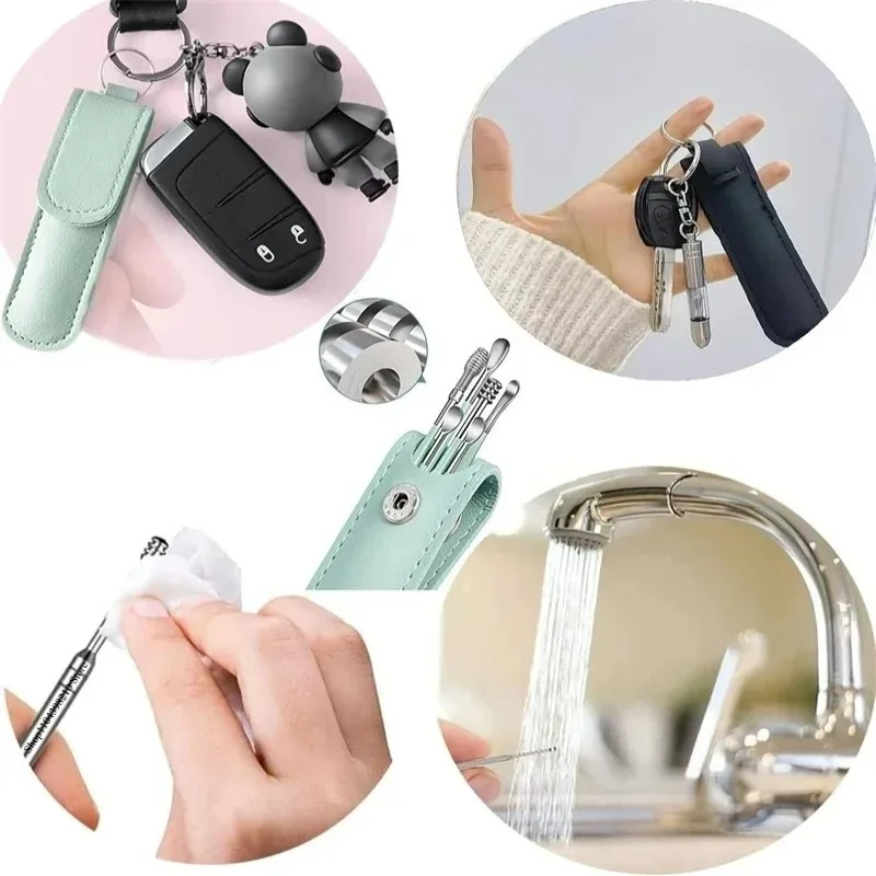 Stainless Steel Ear Pick Set, 6Pcs Ear Wax Removal Tools, Ear Spoon Cleaner with Storage Bag, Ear Cleaning Kit for Home Travel