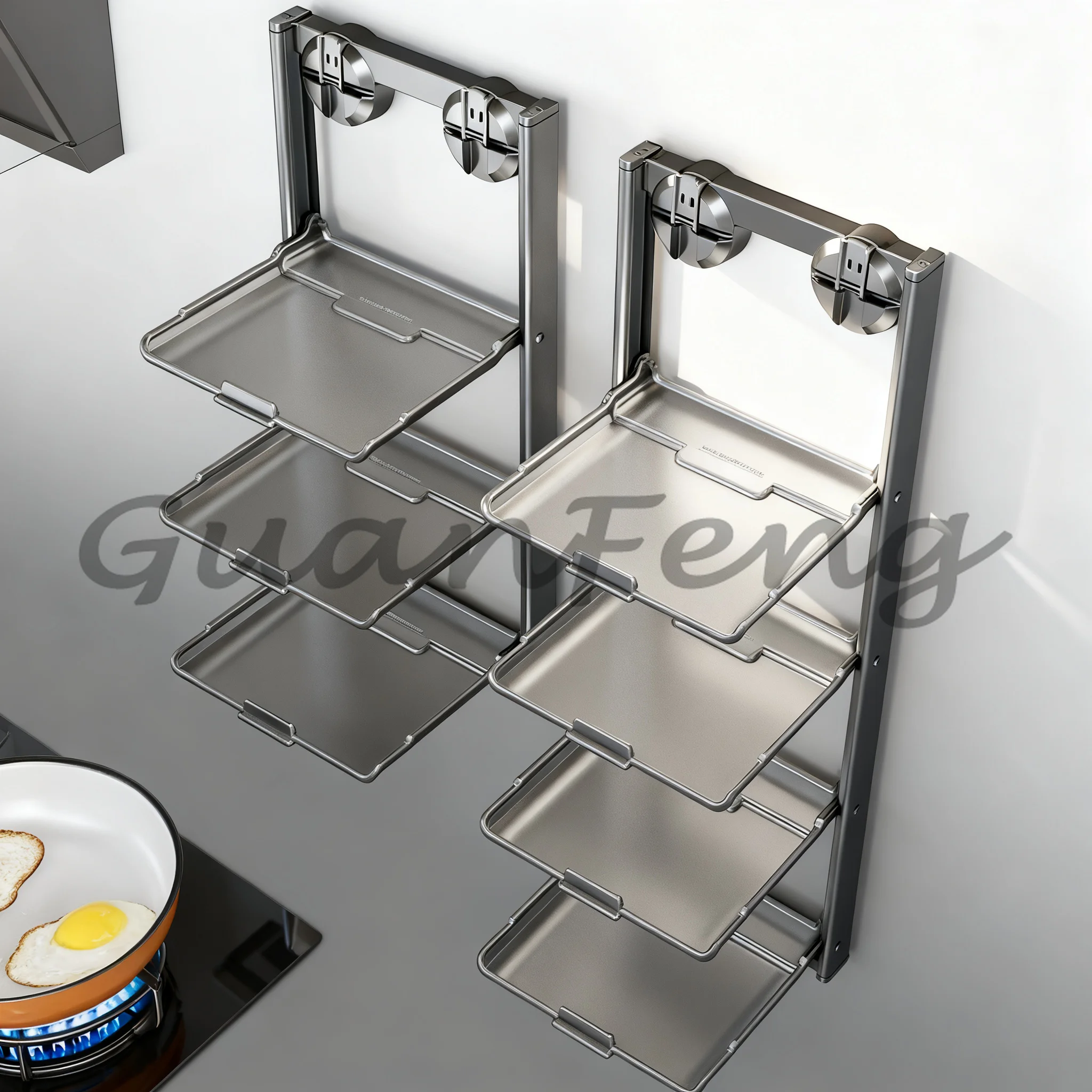 Suction Cup Foldable Multi-Tier Spice Rack, No Drill Kitchen Storage Organizer, Prep Shelf for Oil & Salt Seasoning Containers
