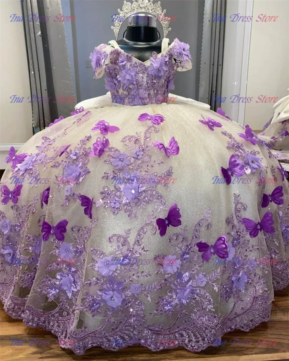 

Custom Purple Butterfly Floral Lace Flower Girl Dress First Christmas Dress Wedding Party Gown for Girls فساتين اطفال