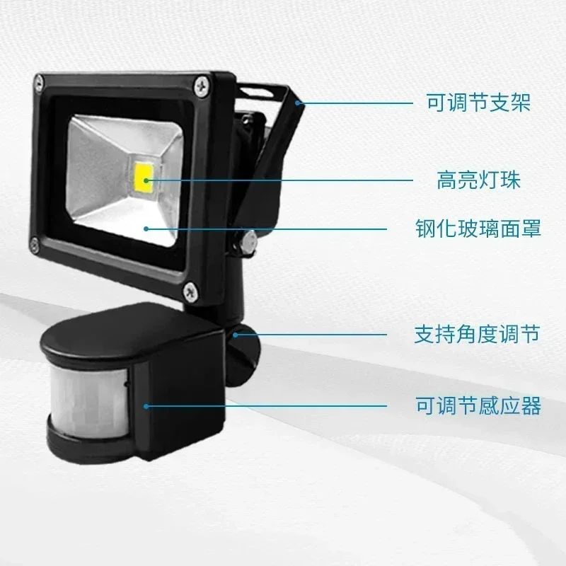 Human Infrared Sensor Floodlight 10W Outdoor Rainproof Radar Sensor Yard Site Court Floodlight Spotlight