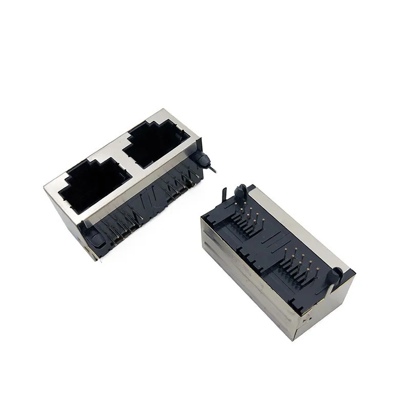 

10PCS RJ45 horizontal socket Double 1x2 light free housing 90 degree DIP network 8P8C connector female base L=15.75mm