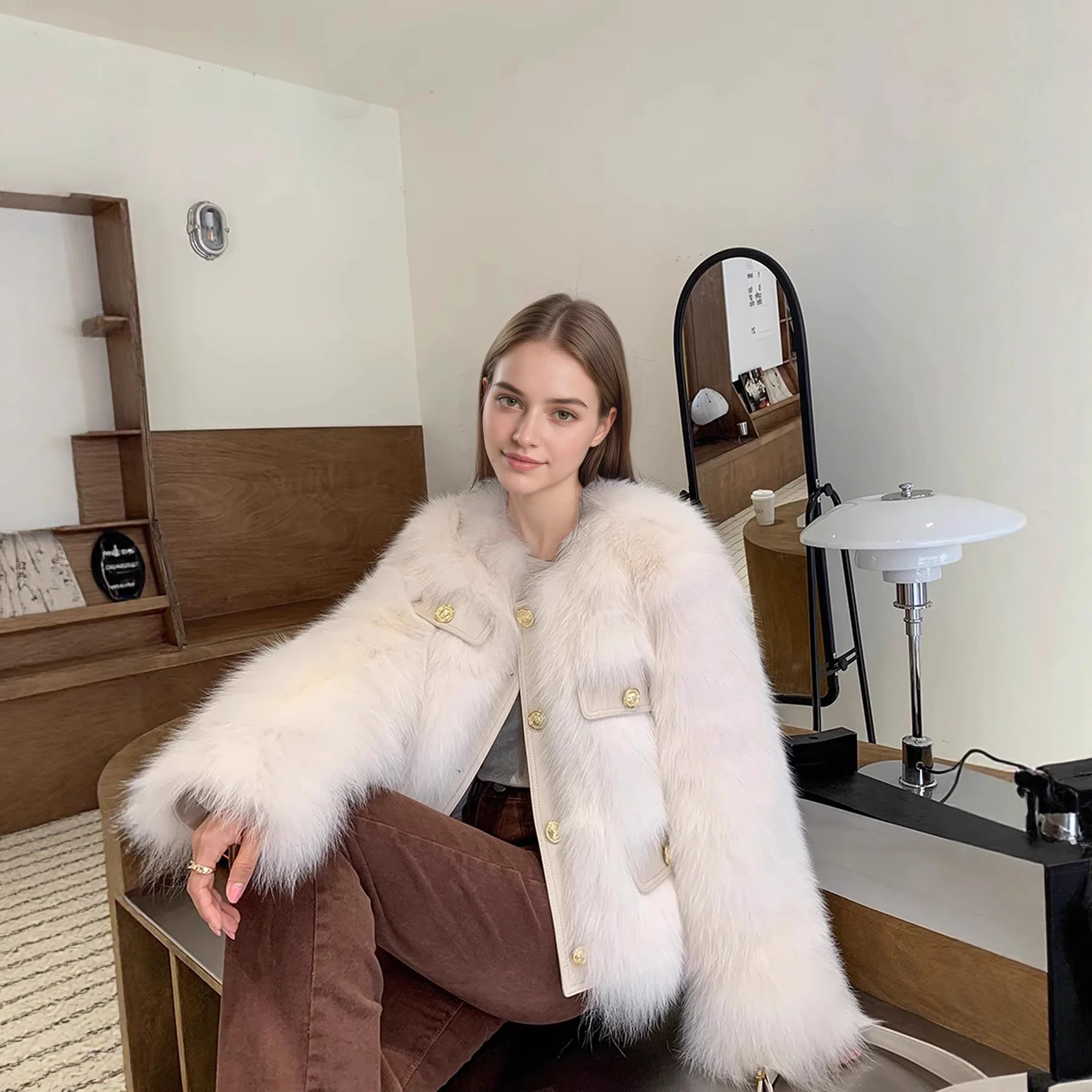 

Cross-Border Winter New Sle ort Faux Fur Jaet Luxury Quilted Fur Skin Inteated Young Women's Thiened Coat