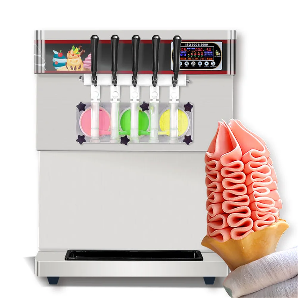 

Table Top Multi 5 Flavor Ice Cream Machine Automatic Ice Cream Maker Cone Ice Cream Machine Soft Serve