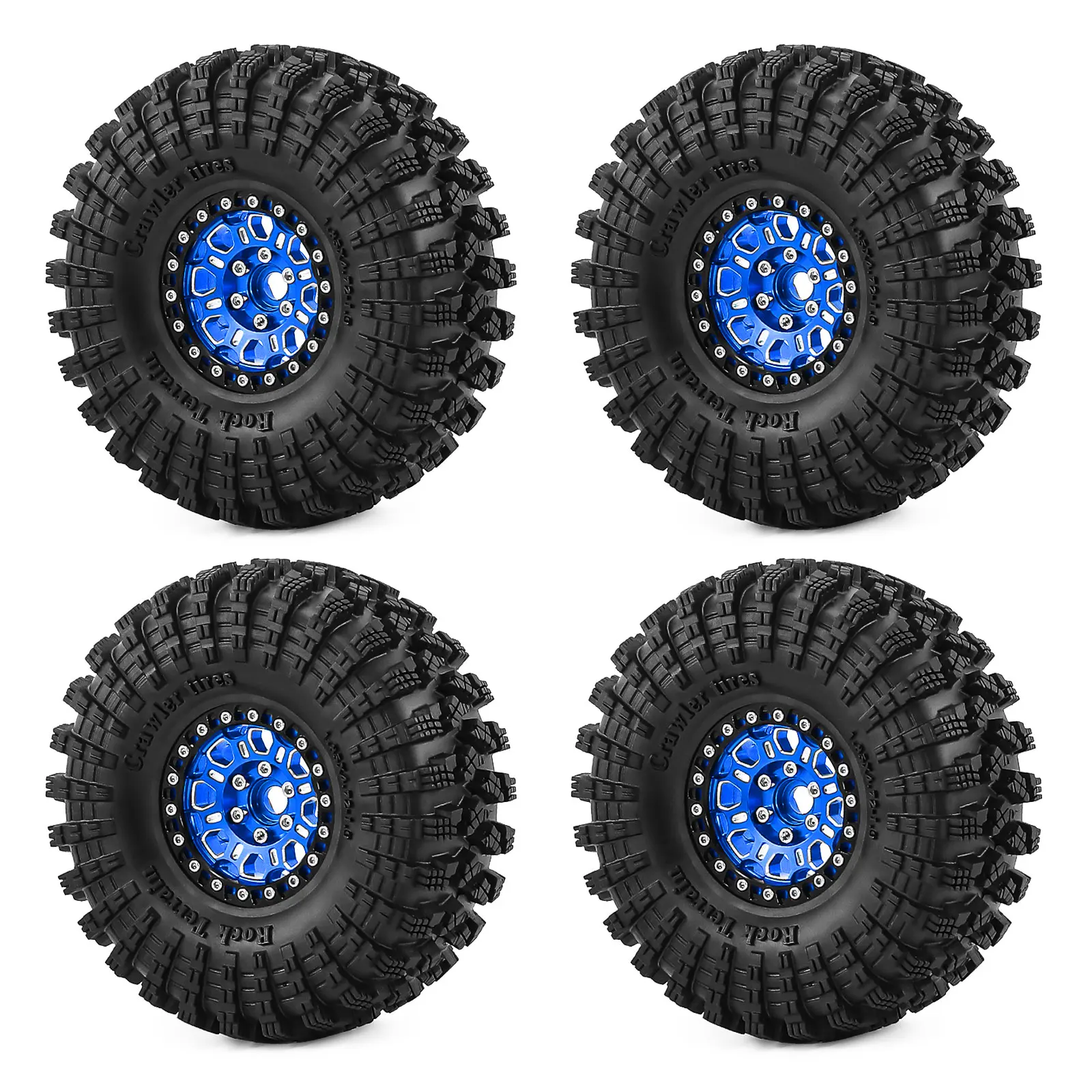 1.9 Inch Beadlock Wheels and Tires Set, 12mm Hex Aluminum Rims for TRX4 SCX10 II SCX10 III AXIAL TF2 TRX6 D90 D110 CC01 WPL, Upg