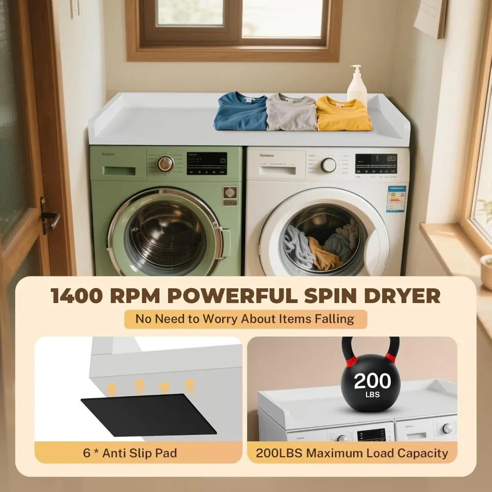 FAHKNS Piano di lavoro per lavatrice e asciugatrice - Topper per lavanderia in legno massello con tappetino antiscivolo, organizzazione della lavanderia impermeabile di larghezza 54, Li