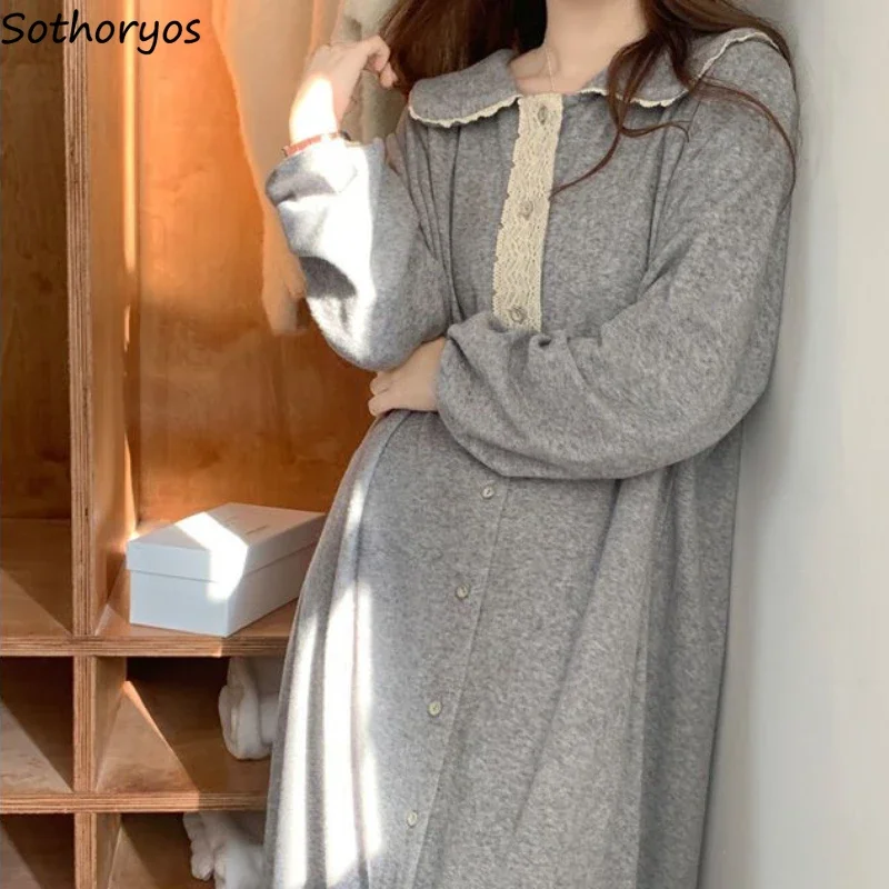 Autumn Panelled Nightgowns Women Home Sweet Casual Baggy All-match Students Lounge Tender Ulzzang Girlish  Sleepwear