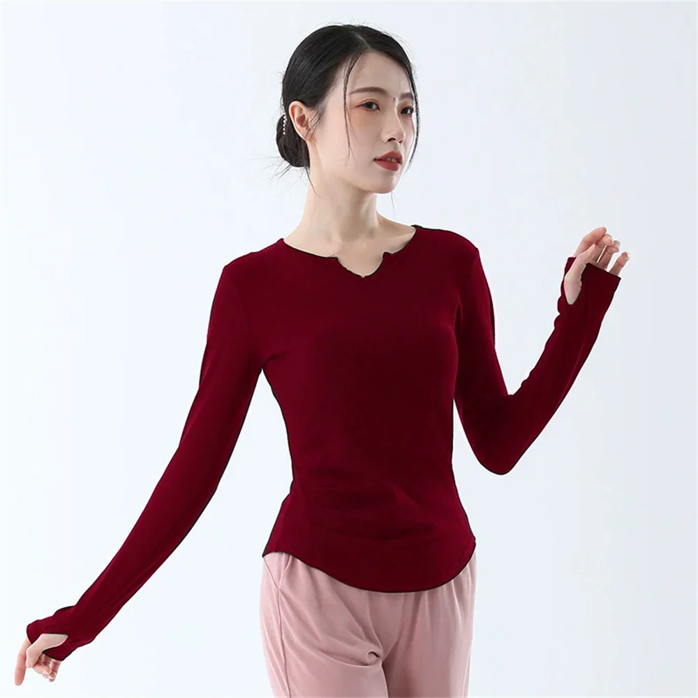 2026 Women Dance Top Sexy Slim Tee Shirt Long Sleeve Body Modern Dancer Sweater Round Collar New Vintage Clothes Women Clothing